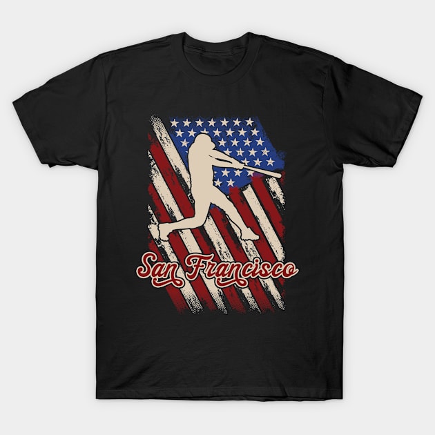 Patriotic USA Flag San Francisco Baseball Fan T-Shirt by Way Down South